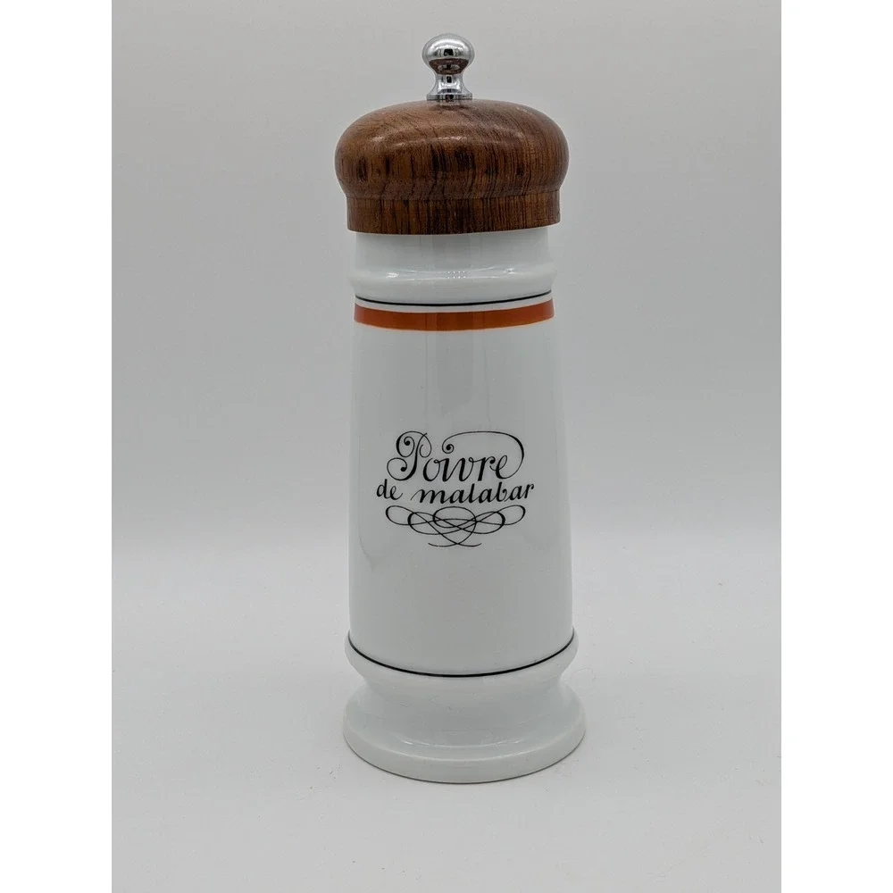 Vintage Porcelaine d'Auteuil Paris France Pepper Mill Grinder Wood Ceramic 8.75